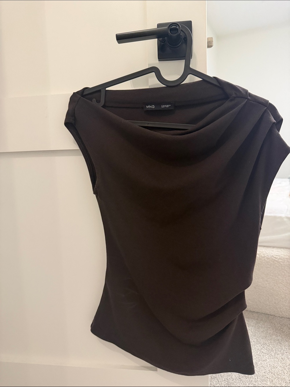 Mango Brown Drape Neck Sleeveless Shell